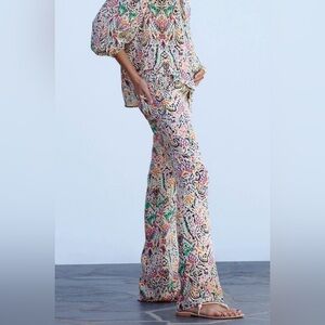 Zara Flare Printed Trousers Pants Colorful Size XLarge